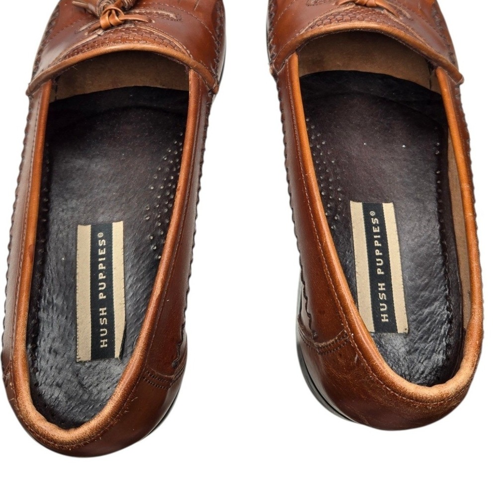 Hush Puppies Kiltie Tassel Loafers Mens 9.5M Brown Leather Woven Moc Shoes - Picture 2 of 16